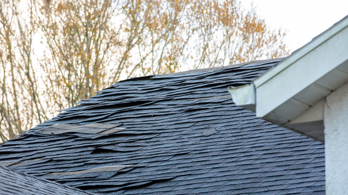 Curled asphalt roof shingles showing signs of aging and damage on a residential roof in Vancouver