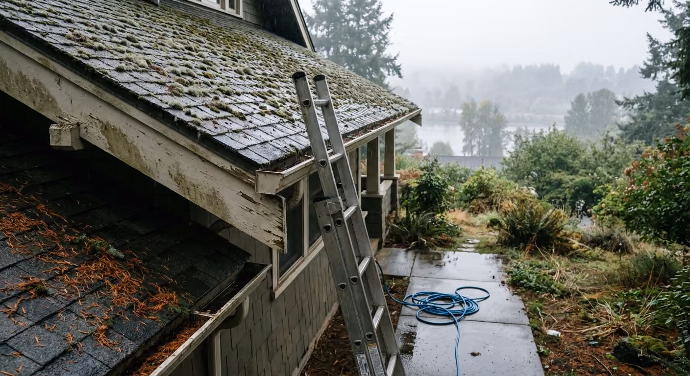 Roof moss growing on a shaded home in Vancouver